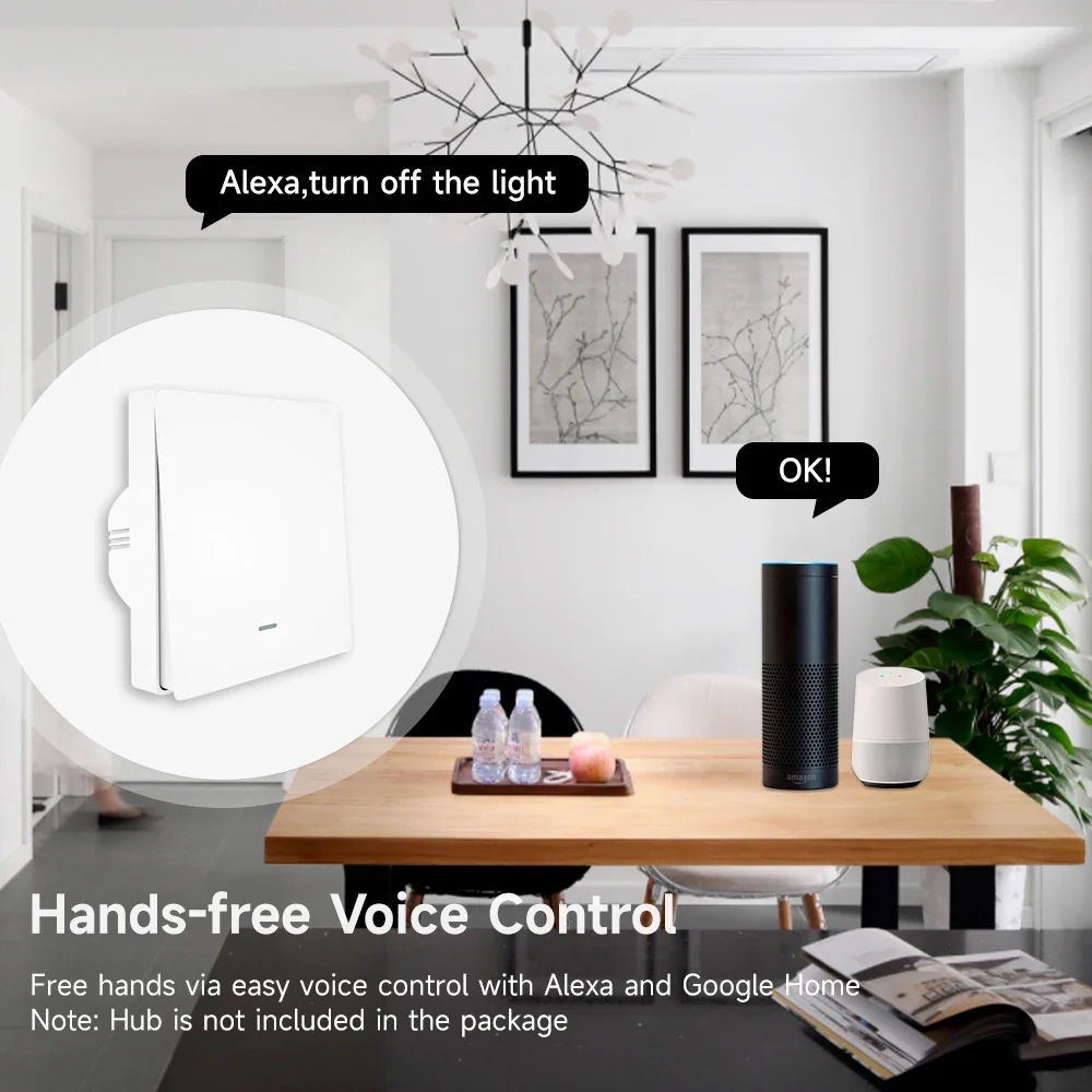 Tuya ZigBee Interruptor de Luz Inteligente Universal, 1-3 Gang Tape, Capacitância de Vida, Funciona com Alexa, Google Home, Zero Fire, Single Fire