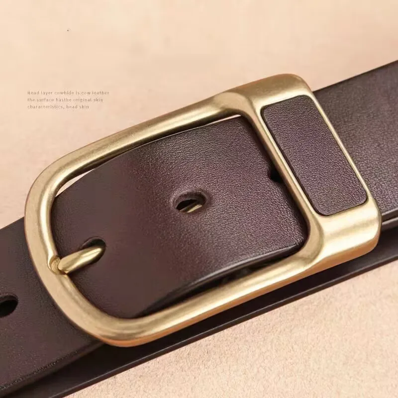 Men's belt, men's leather belt, men's casual and fashionable, copper buckle, smooth surface, top layer cowhide denim belt