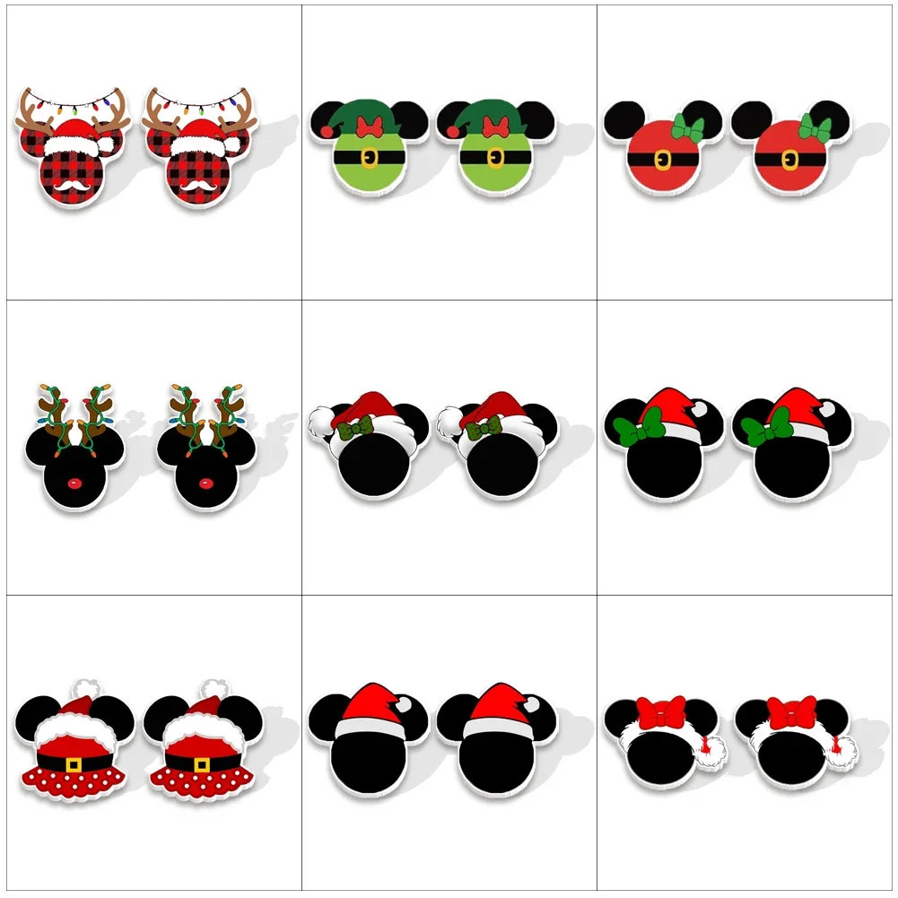 

Disney Christmas Mickey Mouse Epoxy Stud Earrings Handcraft Acrylic Stud Earrings for Women Gifts Children