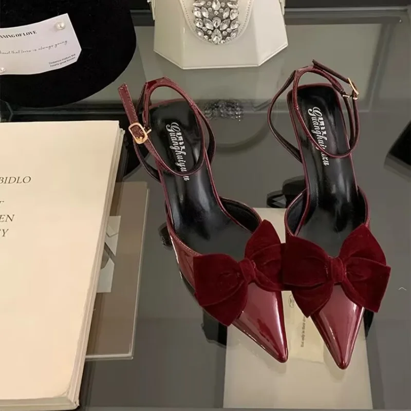 

Women's Sandals Sexy Luxury Women's Pointed Bow Summer Ankle Narrow Temperament Elegant High Quality Zapatillas De Mujer