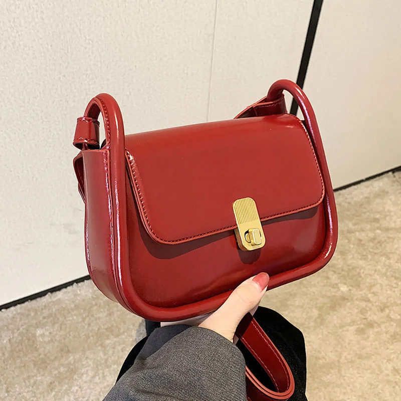 Solid Color PU Leather Crossbody Bags For Women 2023 Spring Fashion Shoulder Side Bags Luxury Handbags And Purses Female Flap