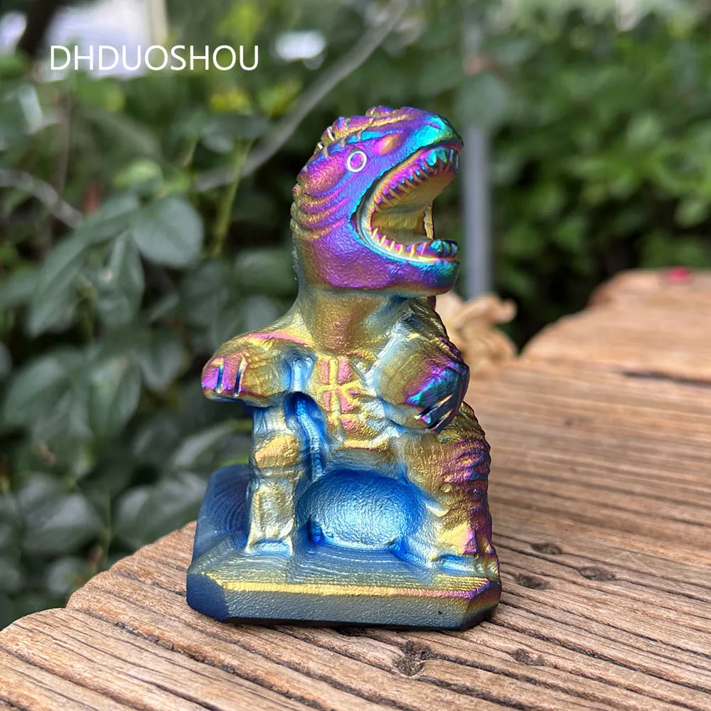 

Customized Natural Crystal Rainbow Aura Plating Cartoon Dinosaur Figurines Statue Obsidian For Collection Home Decor Ornaments