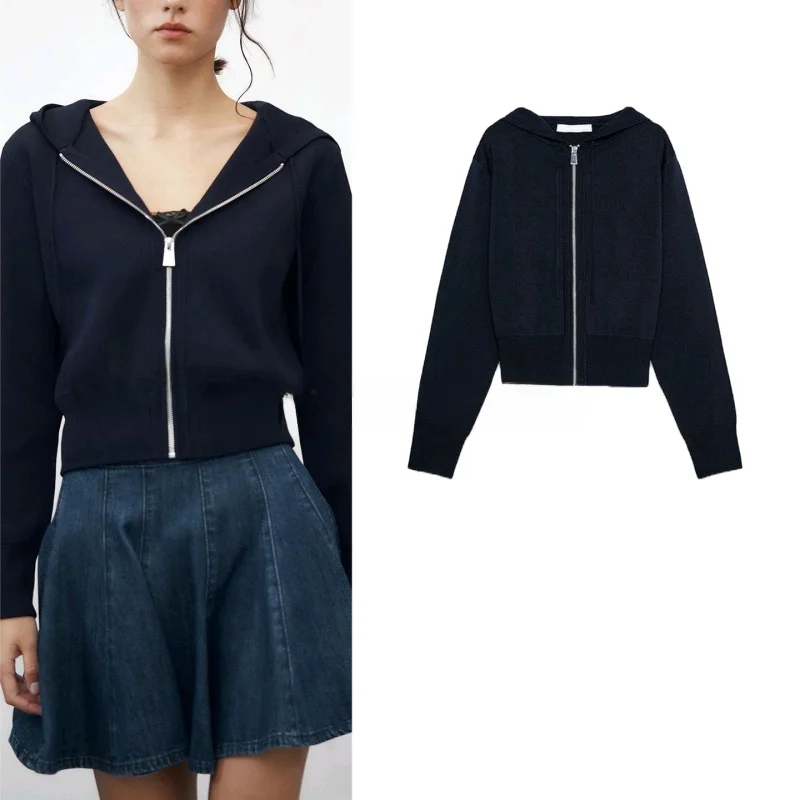 

mat Sle Zipper Decorated Long Sve ort Coat with Hat for Women New Arrival Summer Polyester Fiber Cardigan