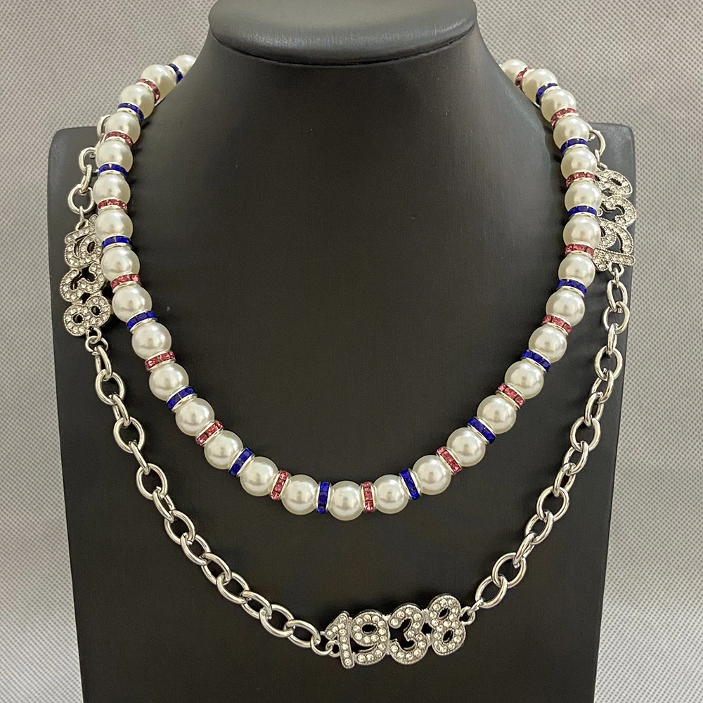 Jack&Jill Greek Design White Pearl 1938 Charm Necklace Bracelet Set Women's Jewelry