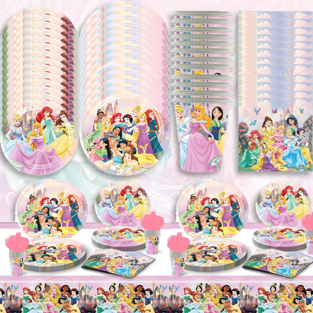 

Disney Princess Birthday Party Decorations Disposable Tableware Set Plate Cup Napkin Princess Party Supplies For Baby Kids Gifts