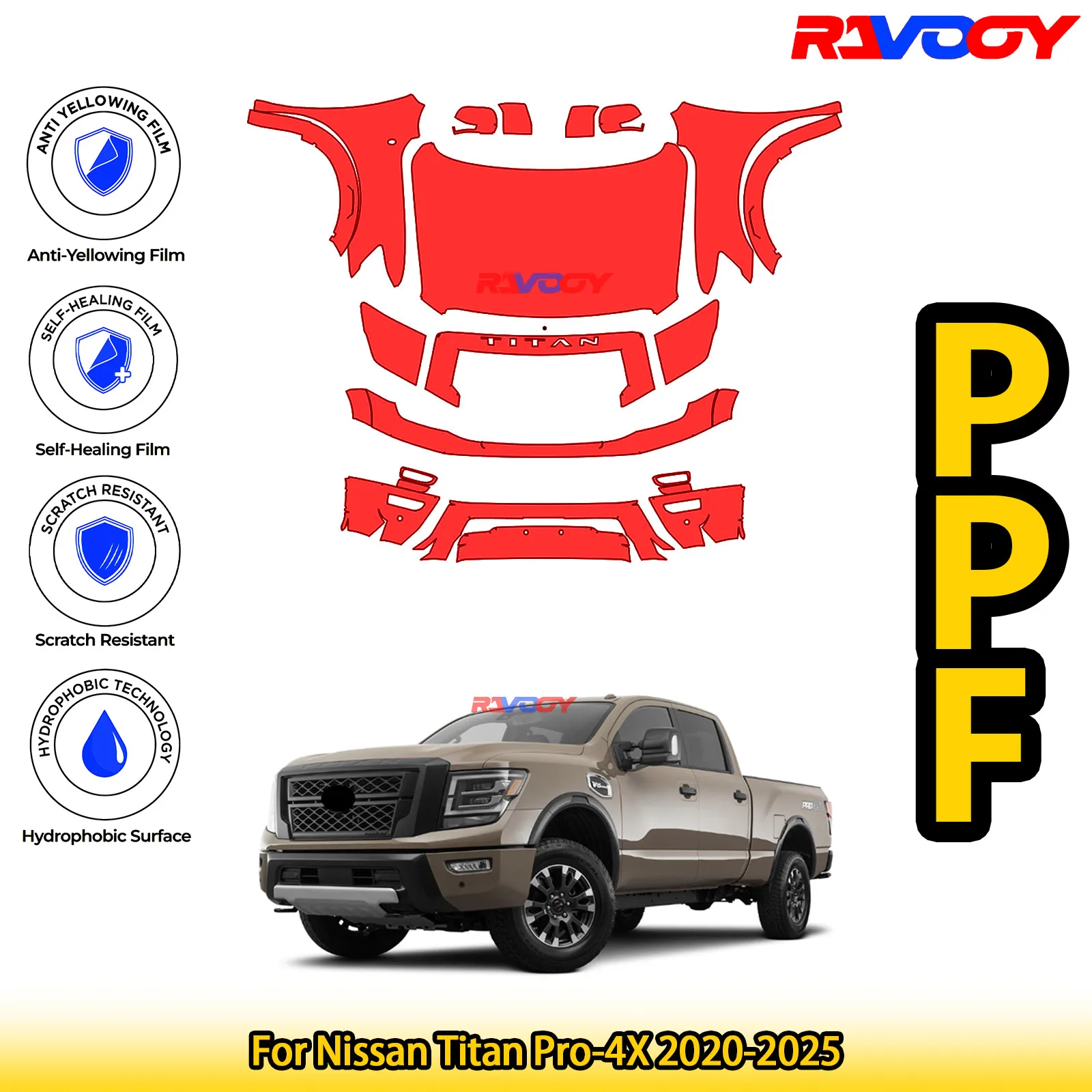 

Для Nissan Titan Pro-4X 2020-2025 глянцевая матовая черная предварительно вырезанная передняя защитная пленка PPF комплект