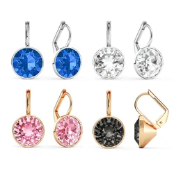 Bella Drop Earring for Women Christmas Birthday Premium Austrian Crystals Round Cut Dangle Silver Gold Color Pierced Jewelry