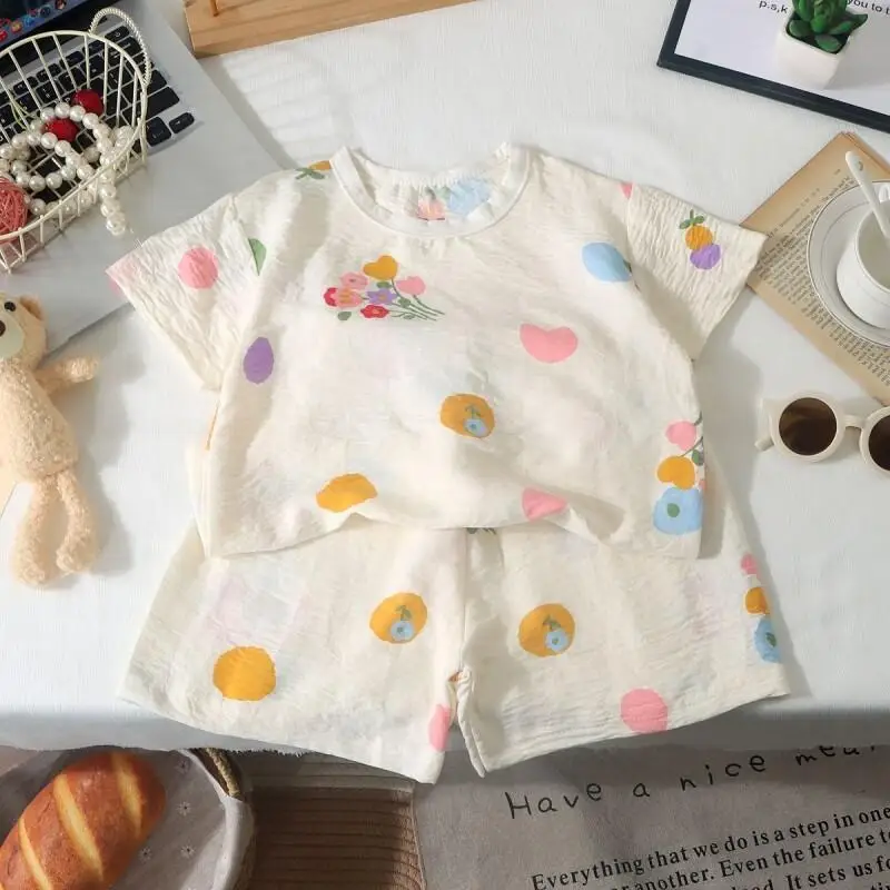 Summer new children's home clothes, boys' air-conditioned clothes, Korean version girls' set, thin baby pajamas