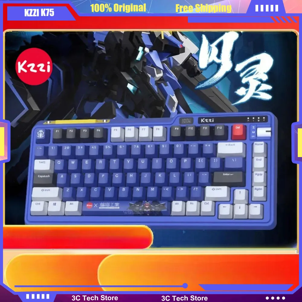 KZZI K75 Tri-mode Mechanical Keyboard Wireless Bluetooth 2.4G Wired Gasket Customized 75% Layout 82 Keys Hot Swap Gaming RGB