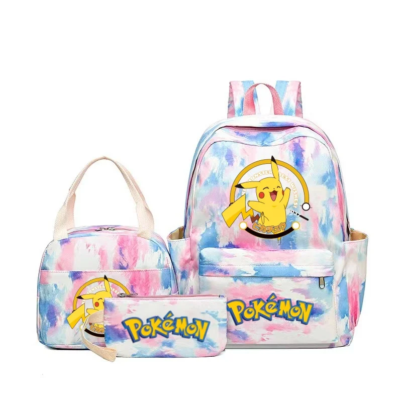 3 szt. Pikachu plecak długopis Lunch tęczowe torby Bookbags nastolatki tornistry podróżny plecak na laptopa dla dzieci