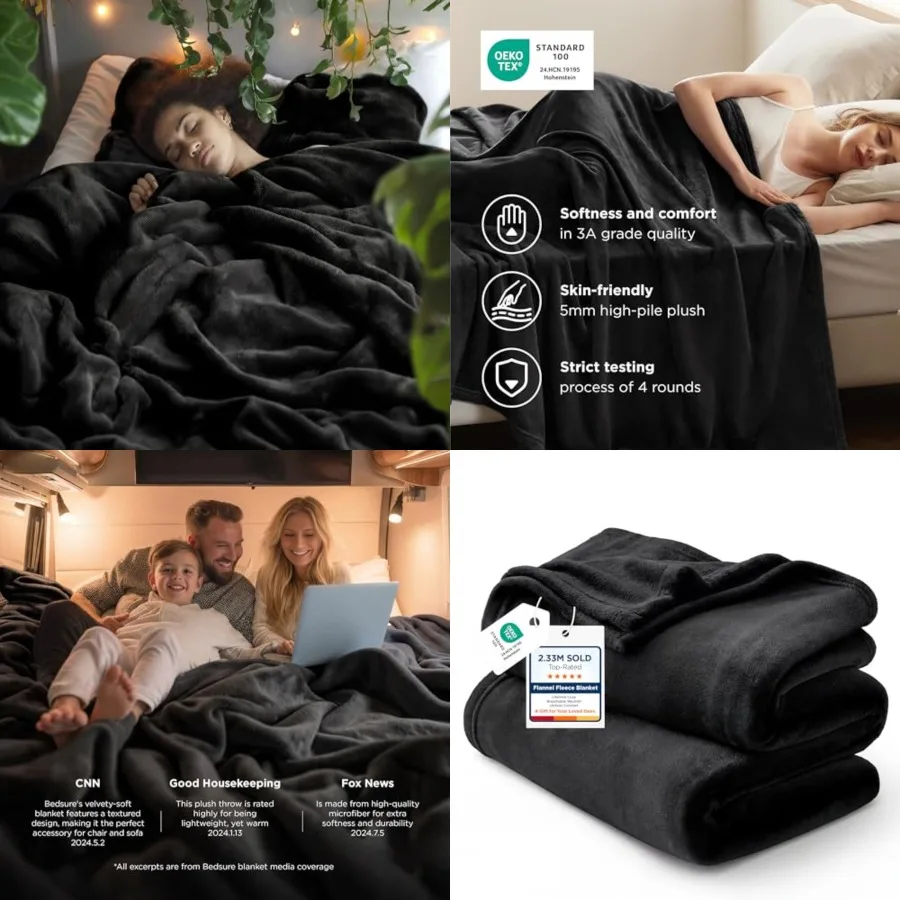

GentleSoft Fleece Blankets Queen Size Black - Bed Blanket Soft Lightweight Plush Fuzzy Cozy Luxury Microfiber, 90x90 Inch