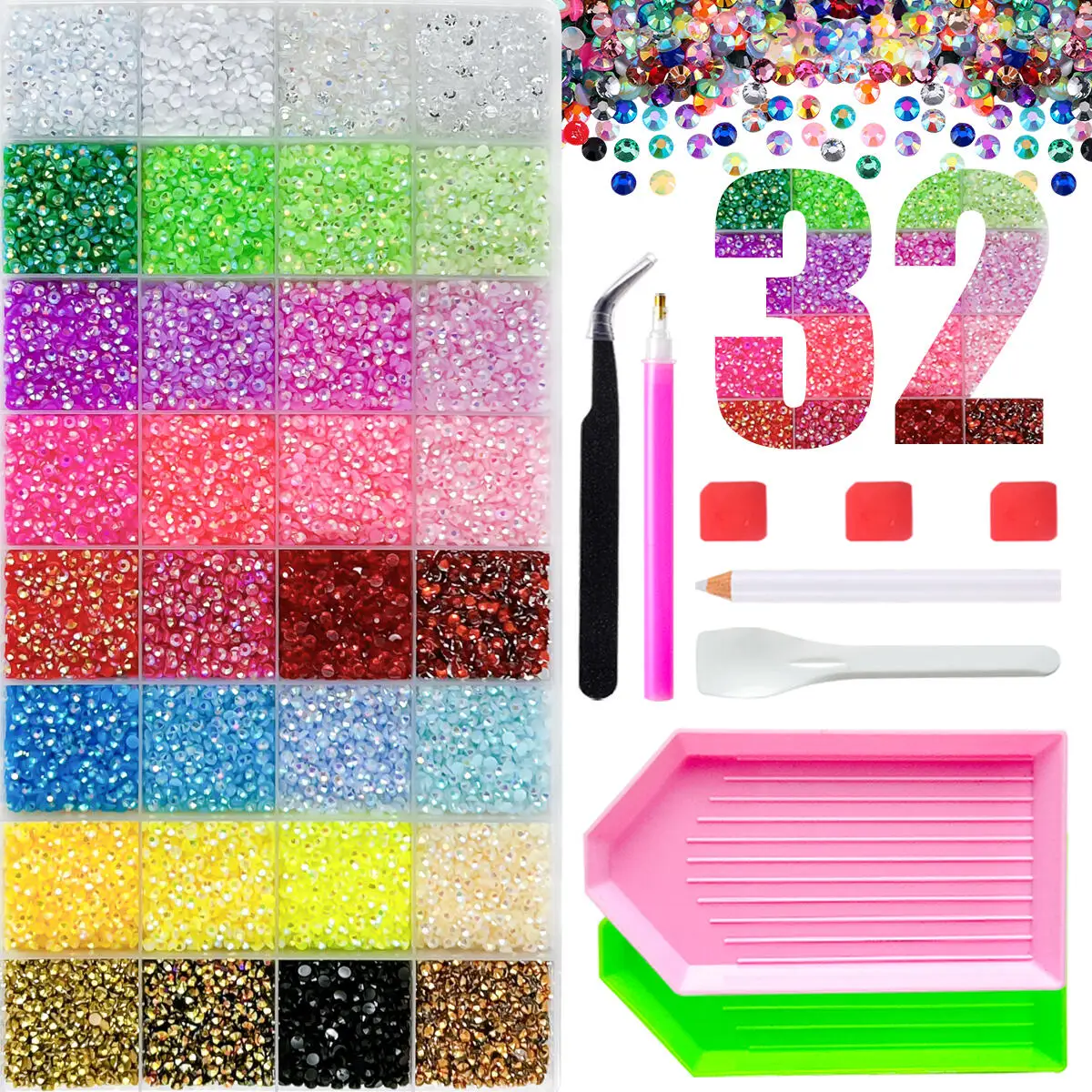 1Box Dopamine Colored Mini Flatback Resin Nail Rhinestones Charms 3mm Shiny Semi-circular Nail Rhinestones Bedazzling Kit DIY