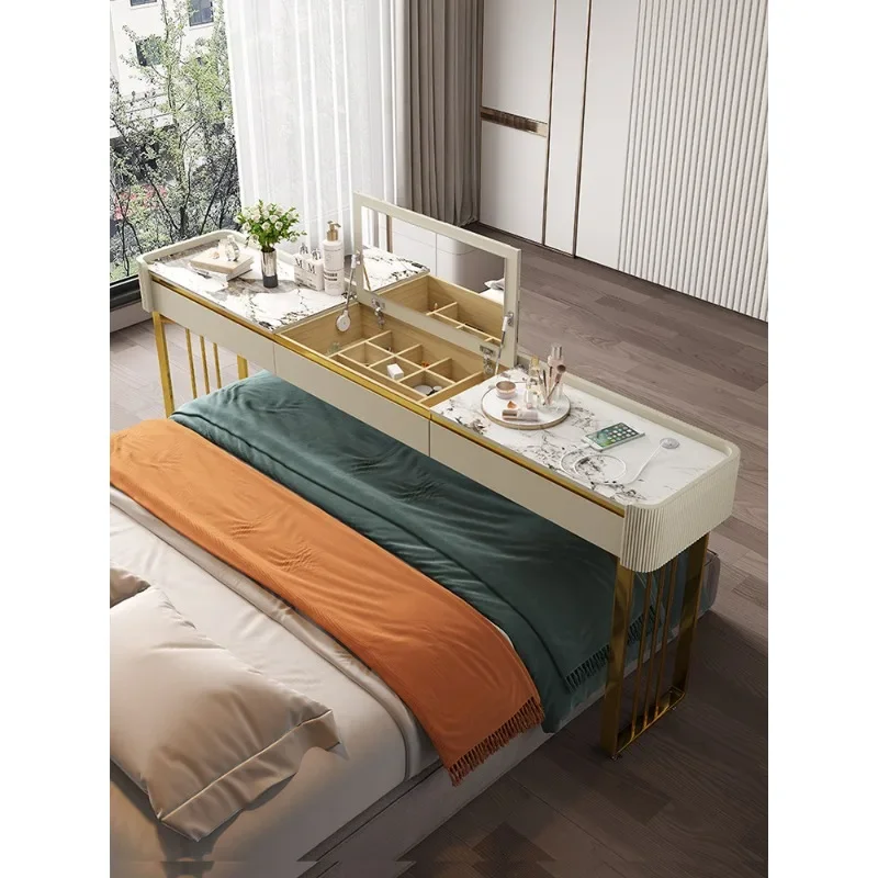 #Home Solid wood light luxury bedside table movable dressing computer table integrated cross bed table modern simple double
