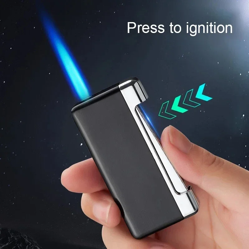 New Cigarette Lighter Metal Flamethrower Straight Blue Flame Can Be Filled with Butane Gas Windproof Cigar Lighter Smoking Gift view 4