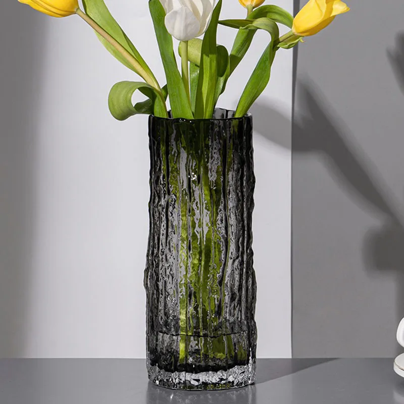 Vase en verre glacier transparent, vase à fleurs moderne et créatif, décoration de salon et de table à manger, bouteille de fleurs