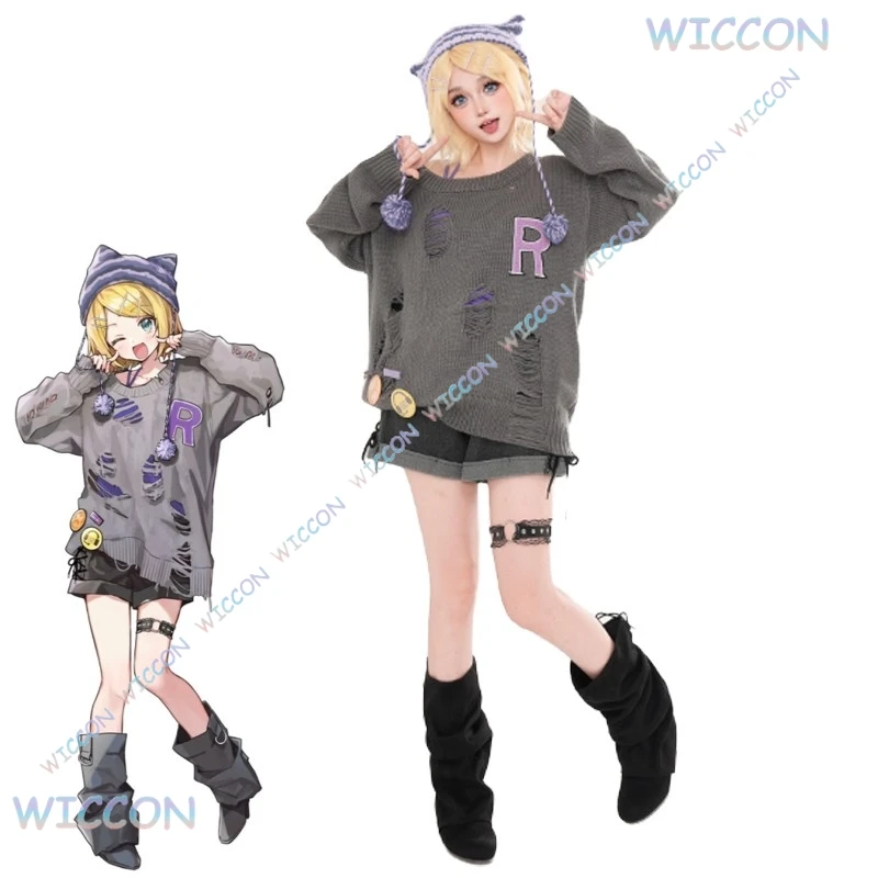 

[BankaiMode]Project Sekai Colorful Stage Don Quixote Cosplay Rinn Cosplay Costume Full Suit Grey Sweater Pants Rinn Wig Women Ha