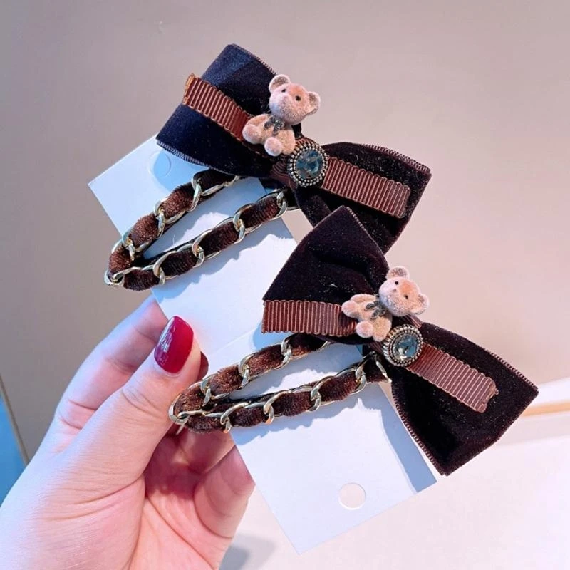 

Chain Bear Hair Clips Bows Clip Hair Side Clips Fashion Hair Styling Tool 15UB