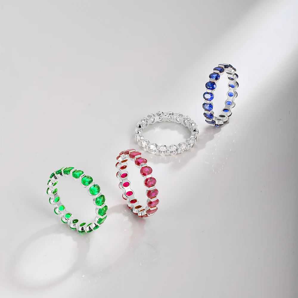 APIR Oval Simulate Emerald Full Eternal Ring for Women Man 925 Sterling Silver Stacking Rings Wedding Anniversary Fine Jewelry