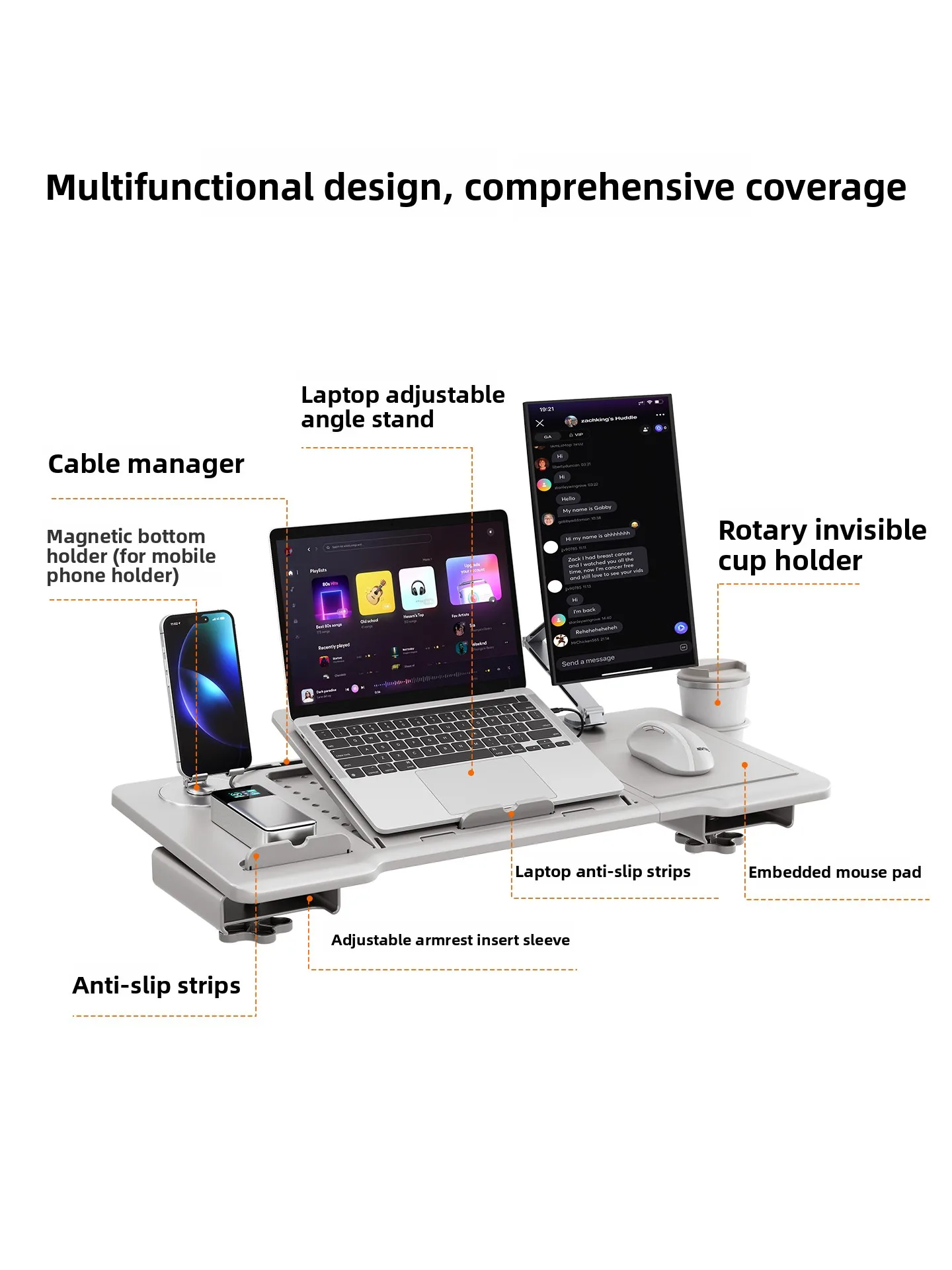 Ergonomic Chair Armrest Desk Attachment Foldable Laptop Table Mobile Office Workstation Accessory
