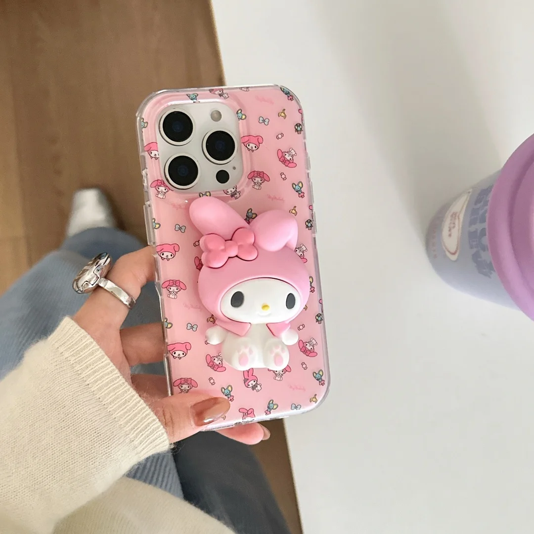 

Melody Doll Stand Holder Phone Soft Case for IPhone 12 13 14 15 16 Pro Max Case Kawaii Gift Shockproof Anti fall Shell﻿