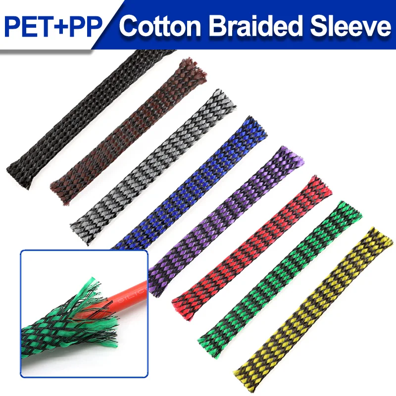 4/8/12mm Black PET Yarn+PP Cotton New Braid Sleeve Soft Wire Insulated Wrap Cable Protection Harness Cable Sleeving Sheath 1~10M