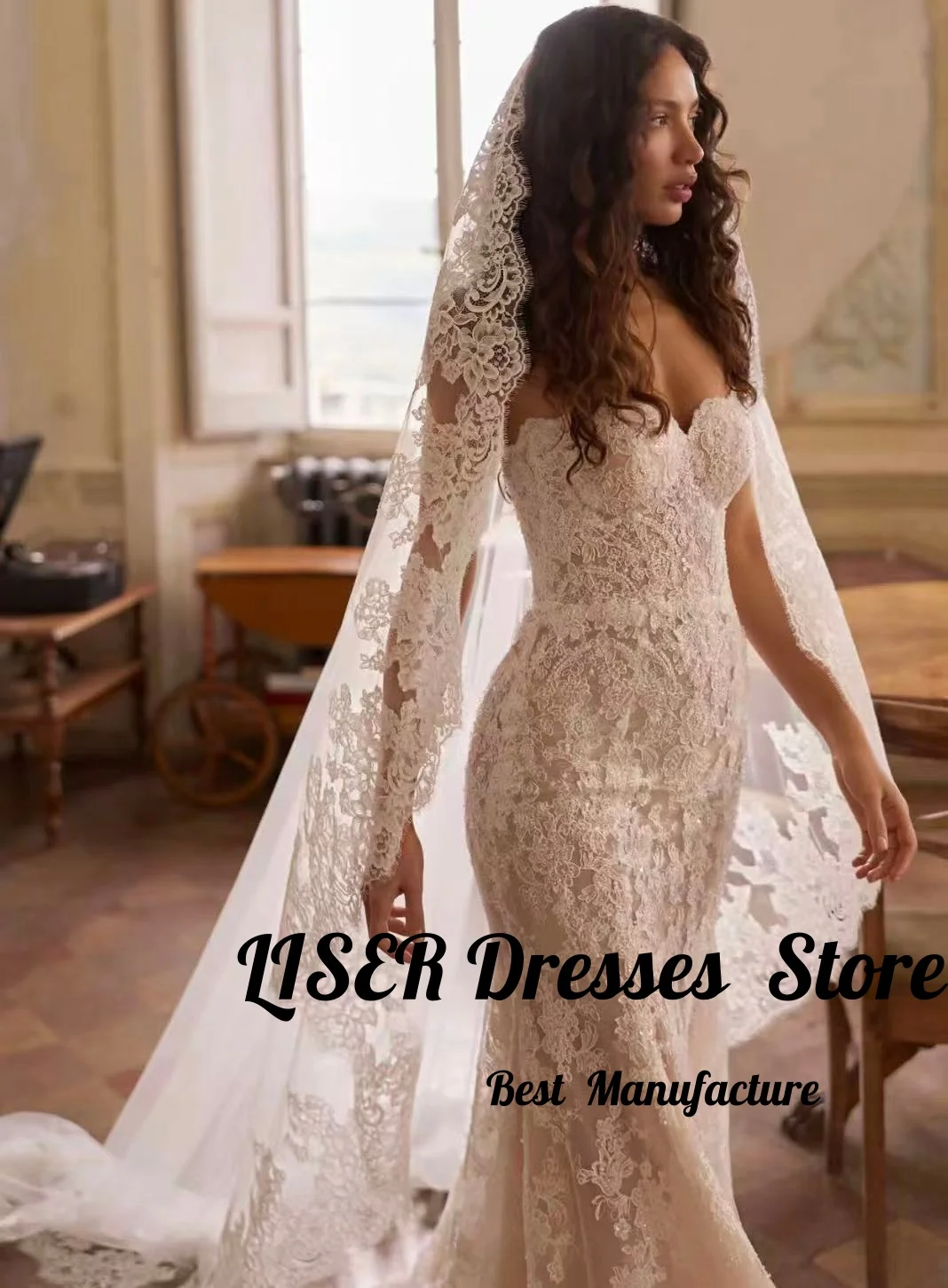 Liser Customized Unique Floral Lace Wedding Dress with Veil Sweetheart Embroidery Mermaid Bridal Gown Vestido De Novia 2026