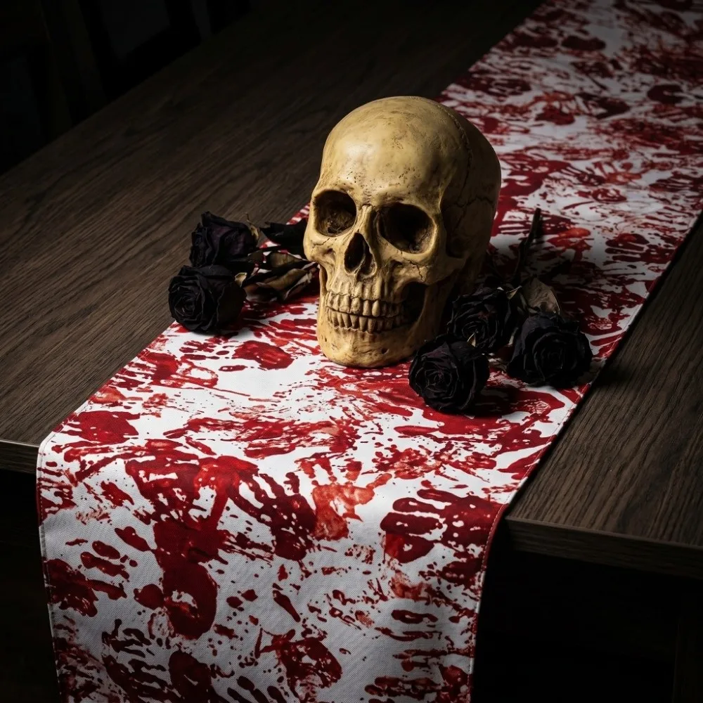 Prop Bloody Halloween Table Runner Blood Stain Handprint Placemat Gory Gothic Halloween Decorative Tablecloth Dinner Table