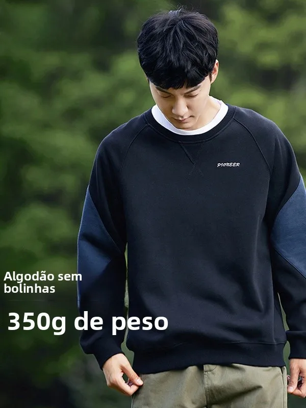 Camiseta Masculina Toreador Nova Coleção Primavera com Recortes, 100% Algodão, Manga Longa, Esportiva Casual, Gola Redonda