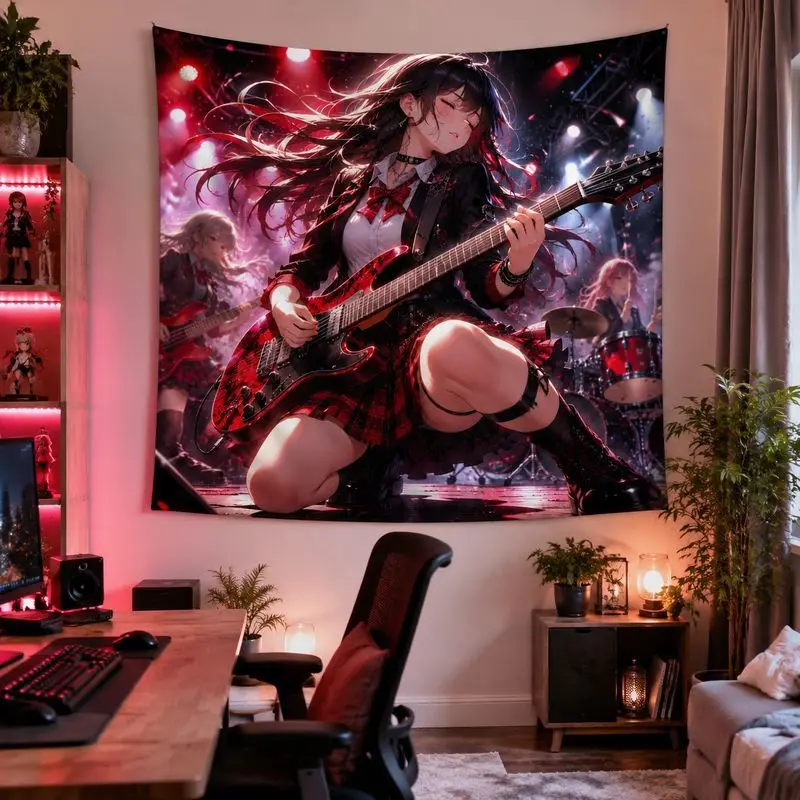 VIKAMA Rock Singer Anime Tapestry, Star Wall Hanging, Kawaii Music Blanket for Teen Girls Bedroom Dorm Decor