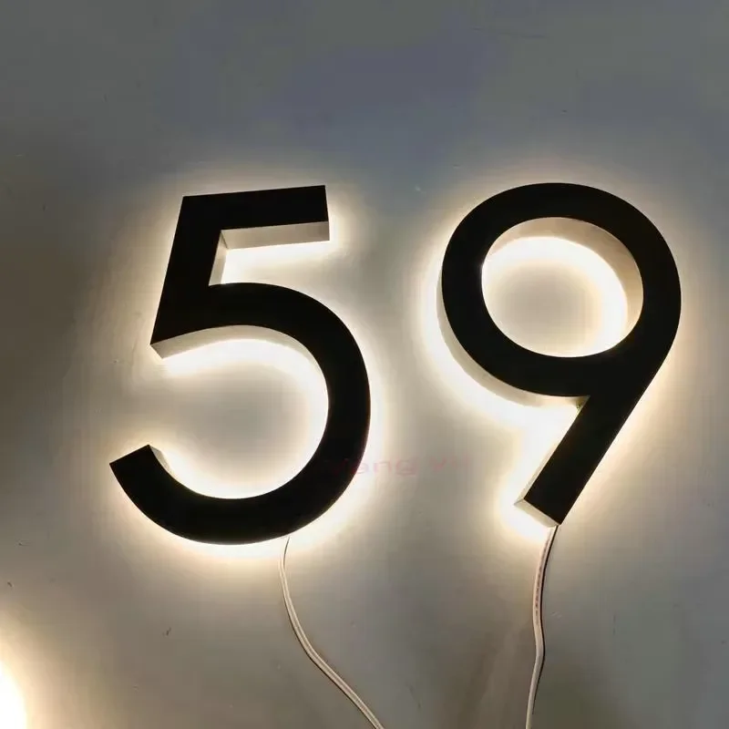 Custom LED House Number Sign - Illuminated Stainless Steel Door Plate Modern Outdoor for Home Hotel