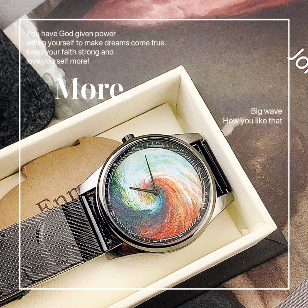 2023 Enmex design wristwatch 3D leaf vein concept creative design Oil Painting face clock fashion quartz clock watch