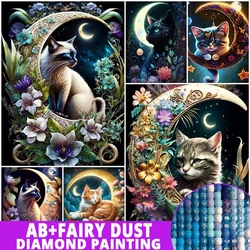 AB Diamond Painting Fairy Dust DIY Hobby Cat Moon Rhinestone Pictures Mosaic Animal Cross Stitch Embroidery Flower Kids Decor