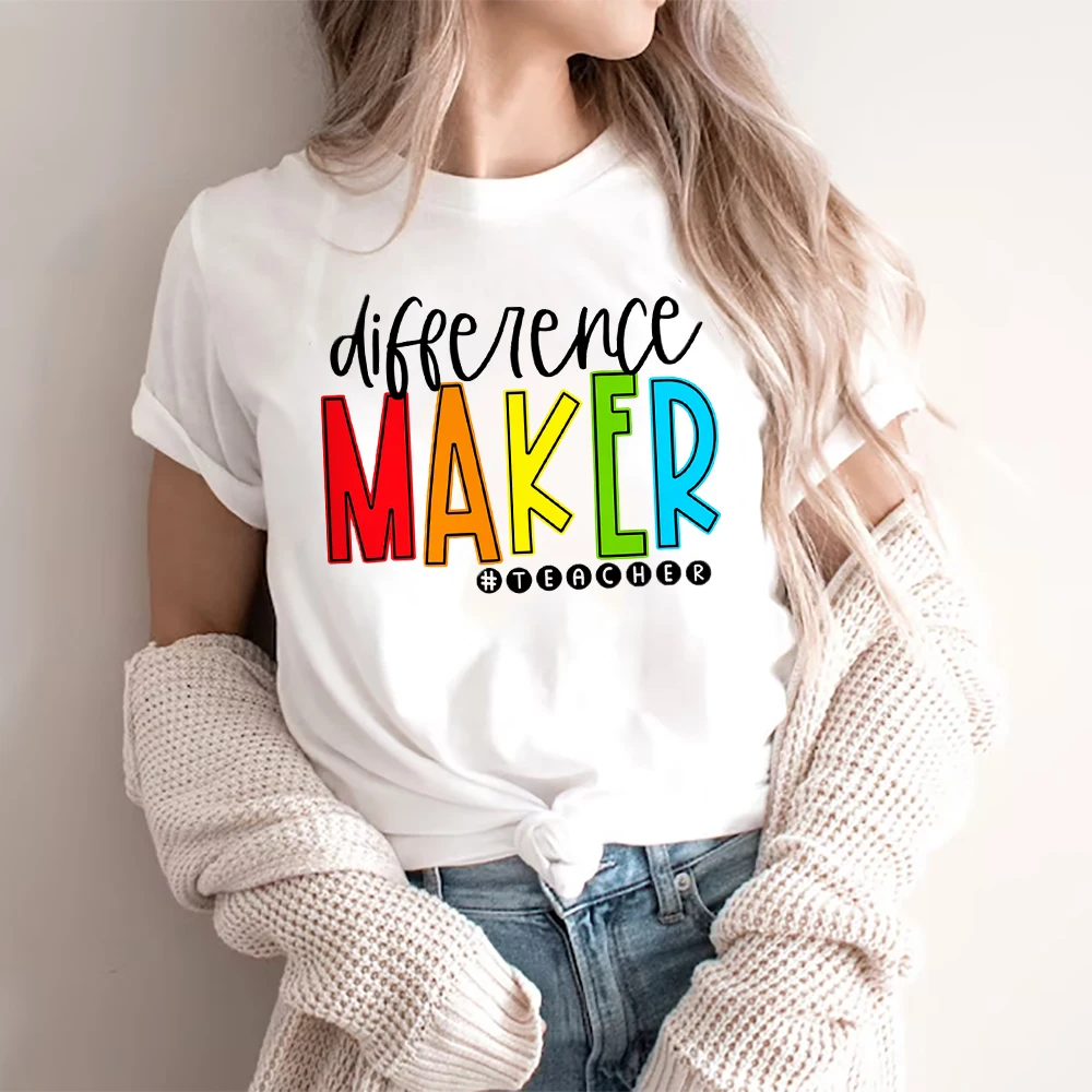 T-shirt d'été blanc à manches courtes pour femme, mode décontractée, imprimé graphique régulier, vêtements assortis, cadeau de l'enseignant