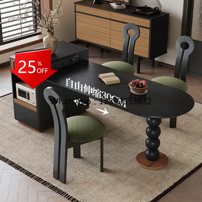 

LYY Rock Slab Solid Wood Island Dining Table Modern Small Household Kitchen Black Extendable Semi-Circular Island Table