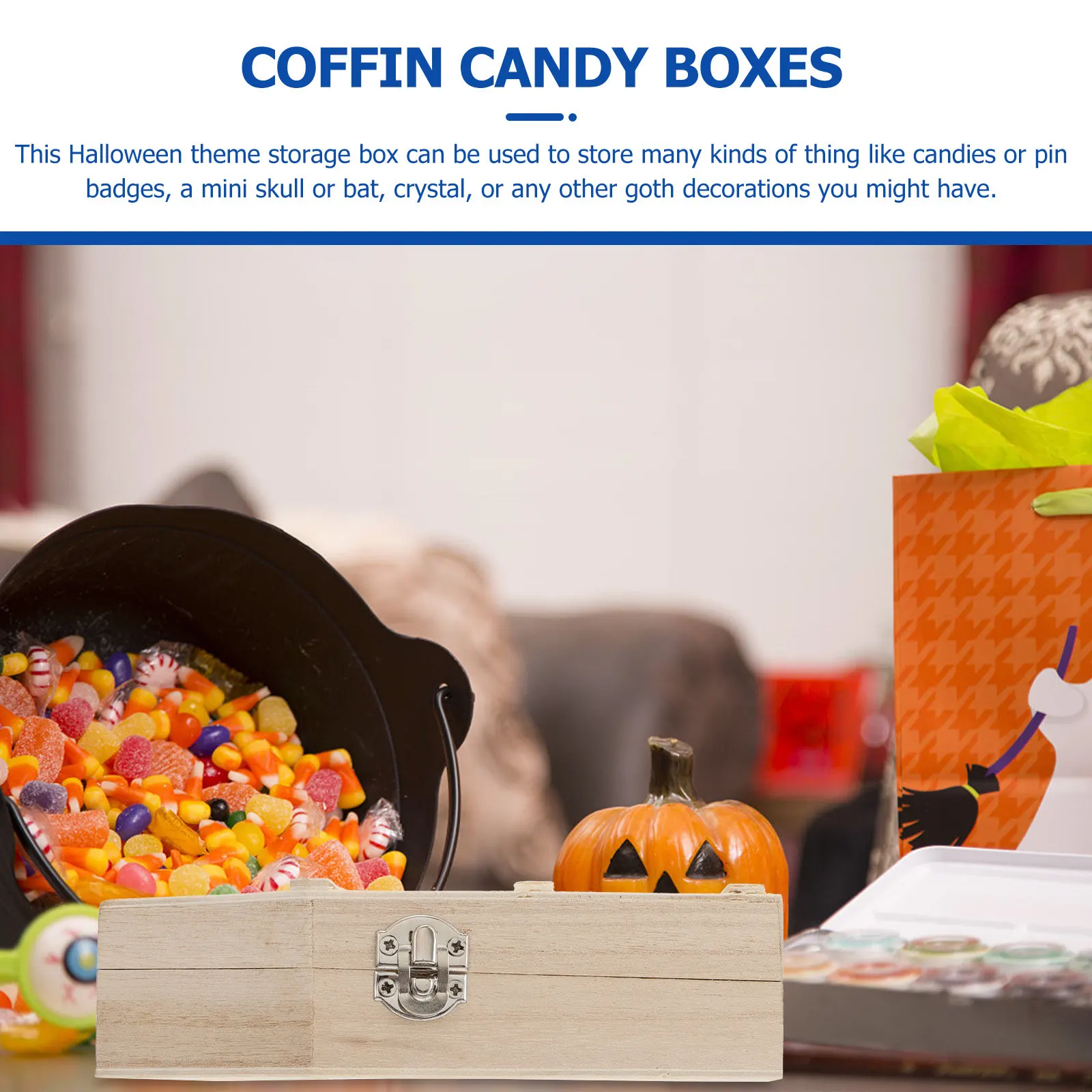 1Pcs Small Wooden Coffin Candy Box Halloween Theme Storage Case for Presents Trinkets Pendants Watches DIY Decor Event Prop