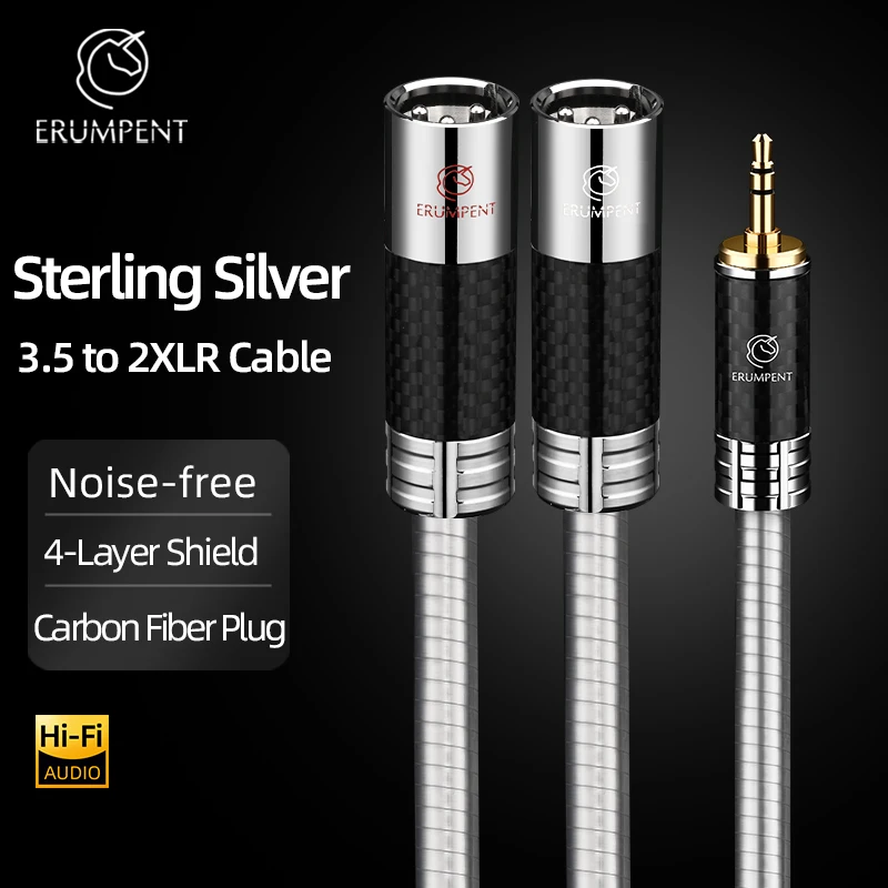 

HiFi 3,5 мм стерео на 2XLR микрофонный кабель Hi-end стерлингового серебра 3,5 аудиокабель 3-контактный XLR для микрофона, шнур усилителя динамика