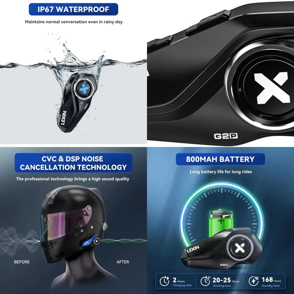 

G2P Motorcycle Helmet Bluetooth Headset, Group Intercom Communication System, FM Radio/ 6 Shells/Universal Pairing/Private Talk/