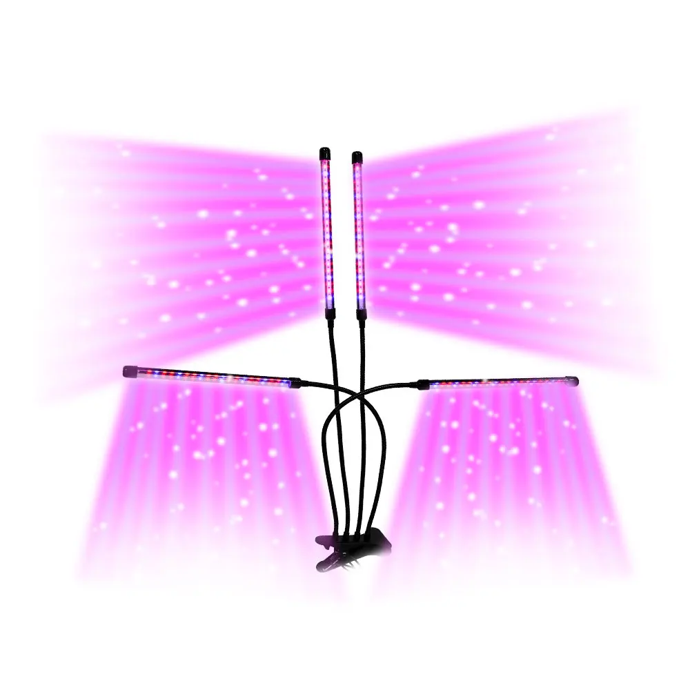 4 Heads LED Plant Grow Light With Clip-on Plant Light 3 Light Color Switching USB Timable Dimming Full Spectrum Grow Lamp