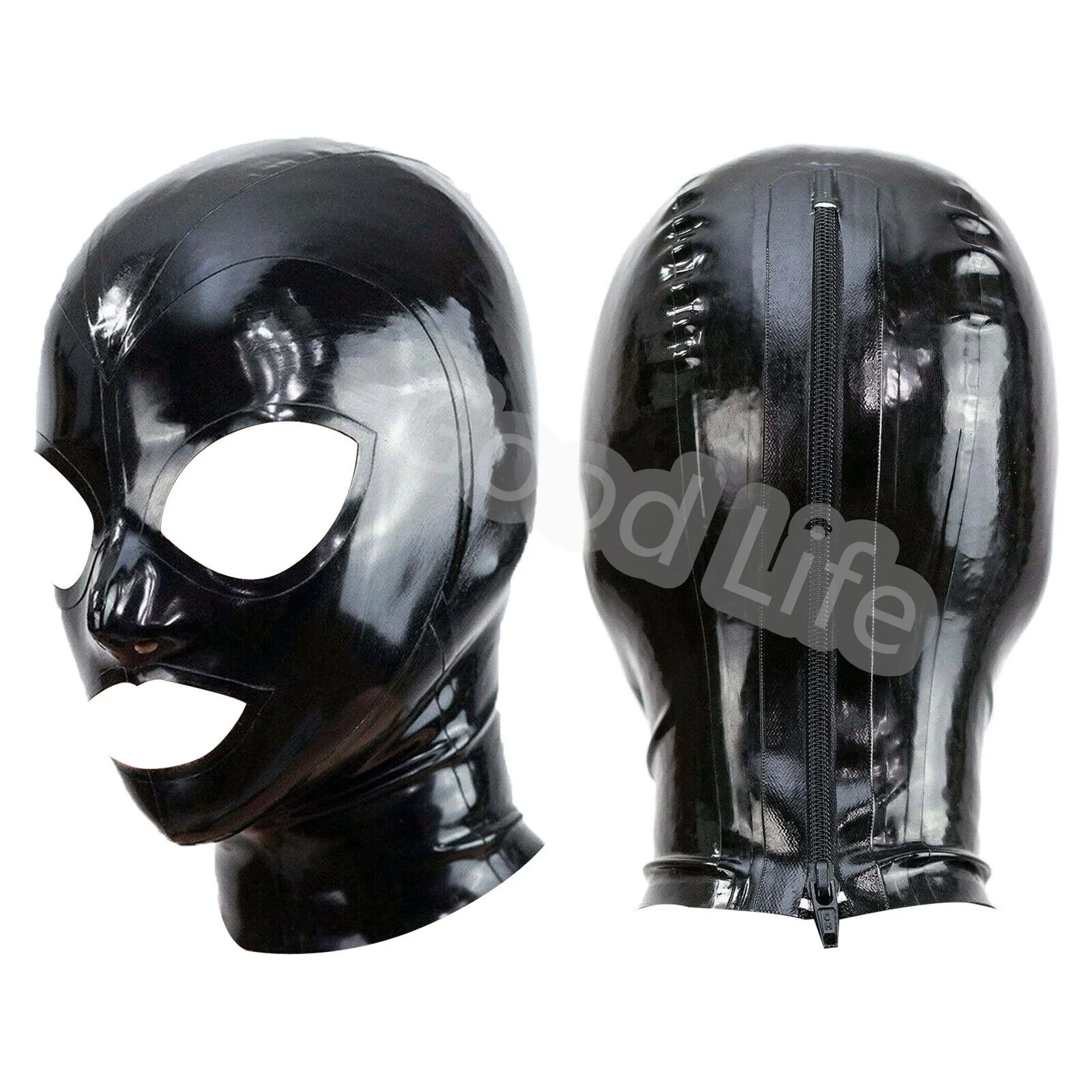 Handmade Latex Mask Rubber Hood Fetish Open Eye and Mount with Back Zipper Cosplay Costumes