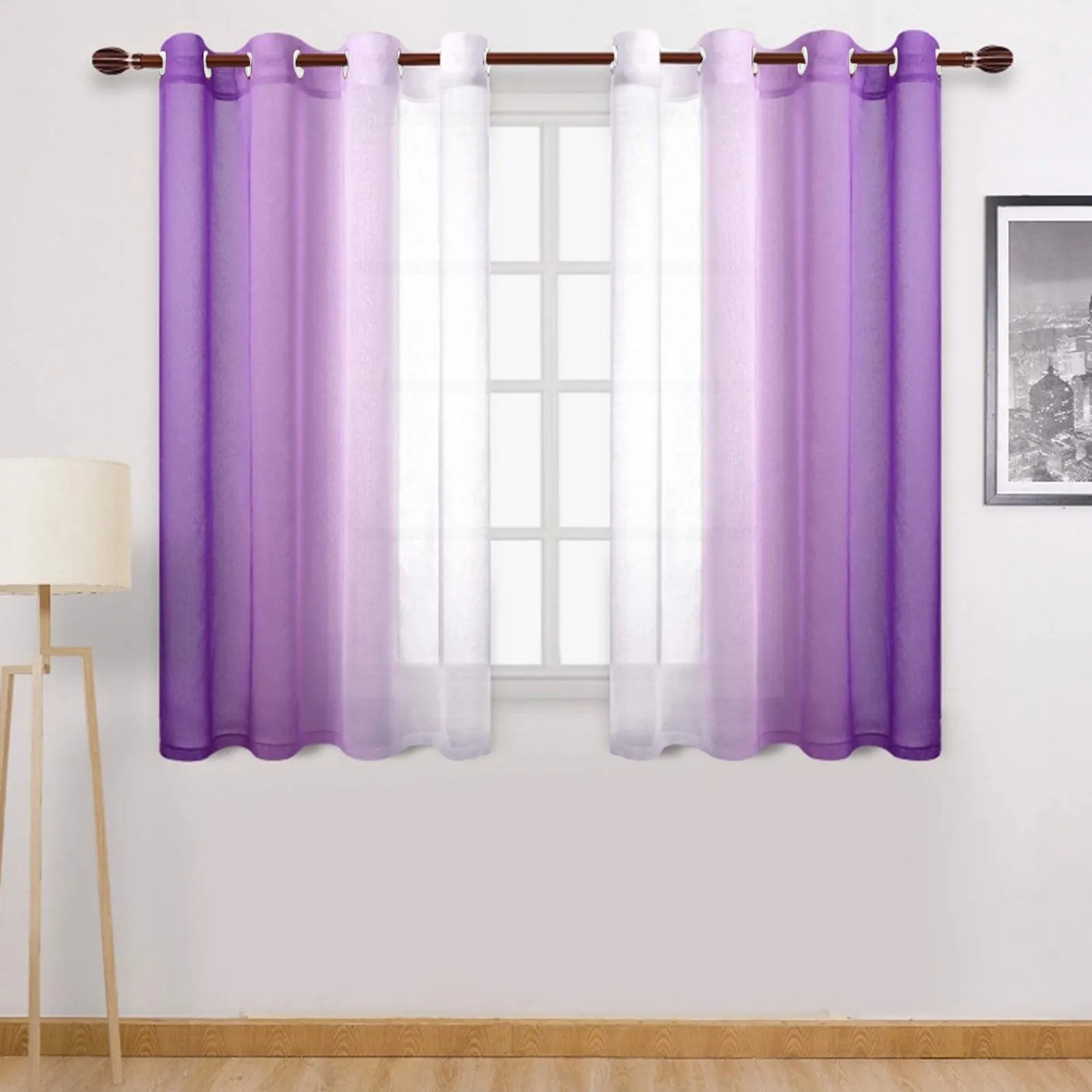 Gradient Left and Right Tulle Curtains for Living Room Bedroom Organza Voile Curtain Window Treatment Panels Drapes 1.32x1.6m