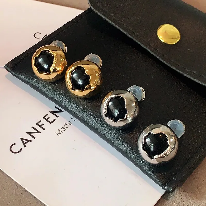 Black Agate Broken Shell Metal Egg Earrings for Women Unique Fashionable Vintage All-match Exquisite Cute Charming Jewelry