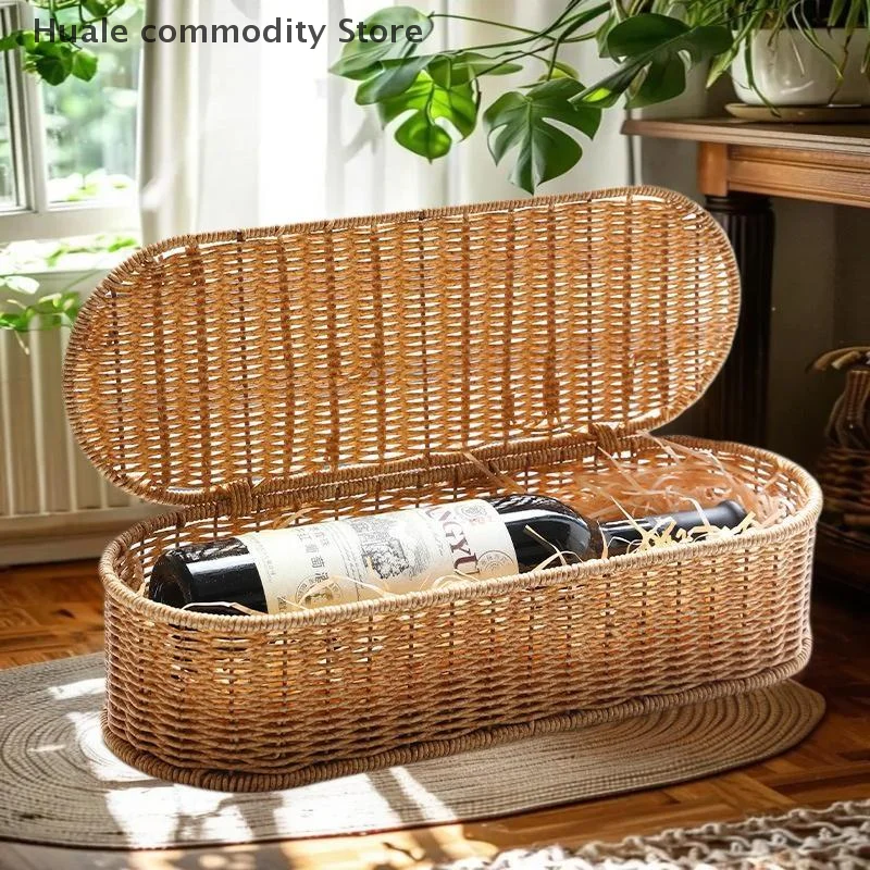 Panier de rangement bohème en Imitation rotin, boîte de rangement tissée, cadre anti-poussière, panier de décoration pour la maison