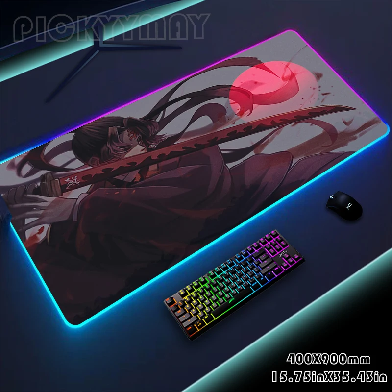 

Large RGB Mouse Mat Demon Slayer Desk Mat LED Gaming Mousepad Big Luminous Desk Pad Gamer Backlit Mouse Pad Mousepads