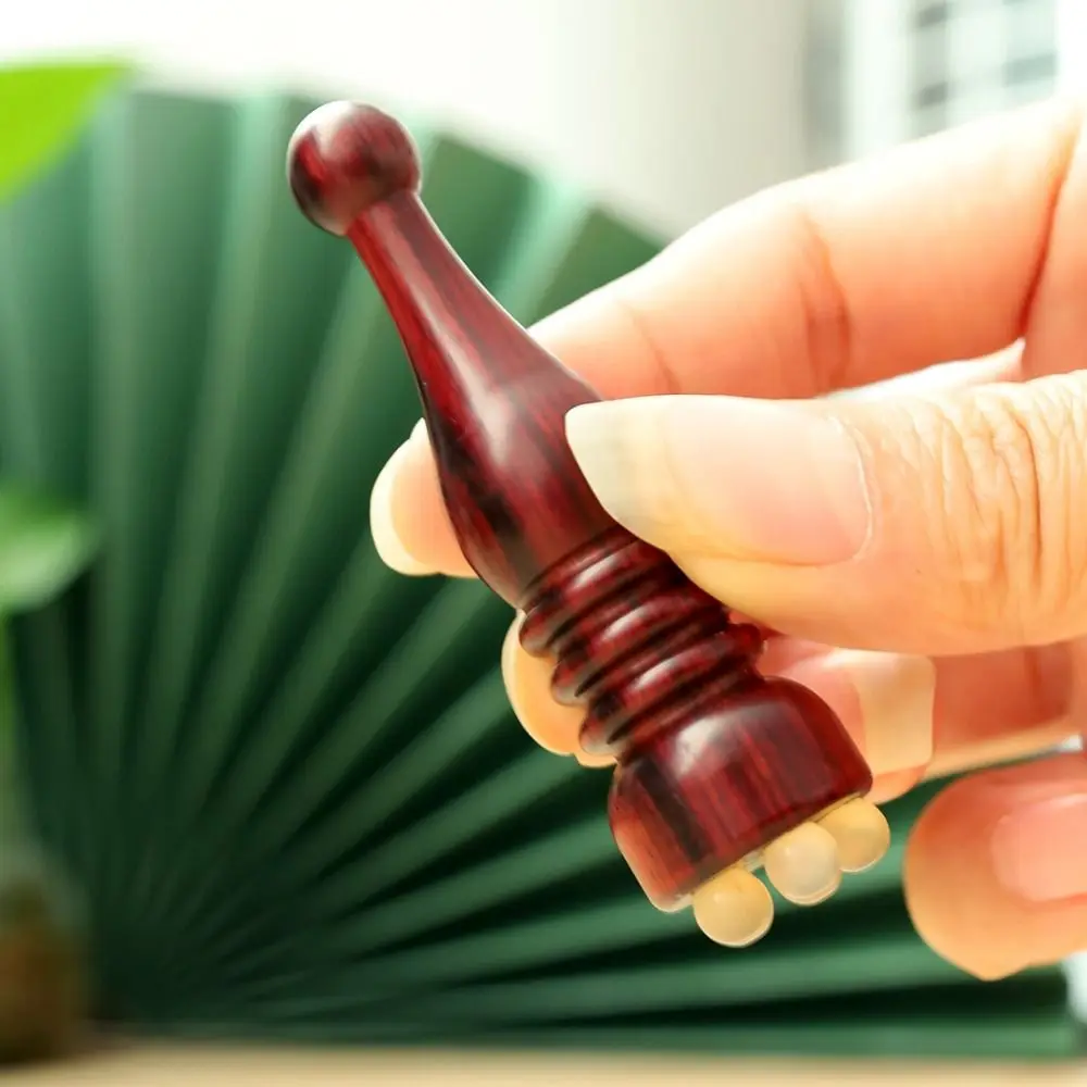 Sandalwood Eye Massage Stick Five Sheep Horn Beads Lotus Seedpod Shape Gua Sha Massager Smooth Surface Reduce Puffiness