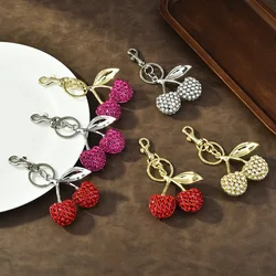 New Sparkling Luxury Diamonds Delicious Cherry Keychain Fruits Cherries Pendant For Women Men Jewelry Bag Accessories Gift 2025