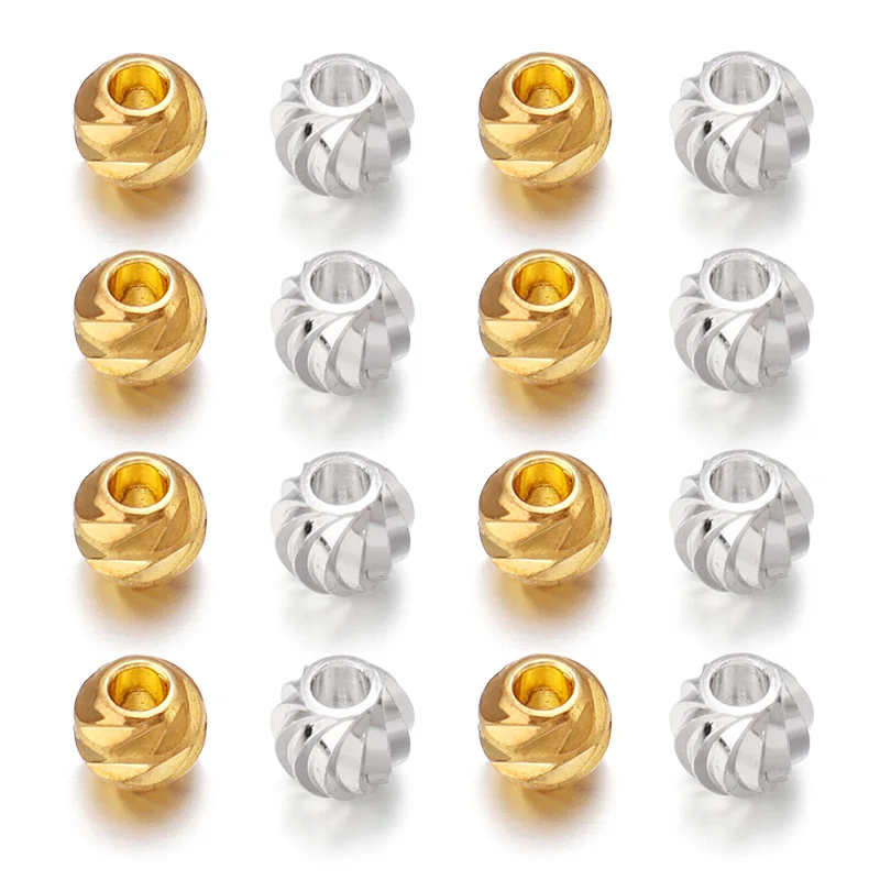 20/50/100PCS/Lot 3/4/5/6/8mm Copper Plated Spacer Beads Round Imitation Gold Loose Charm Beads for Jewelry Making DIY Handmade