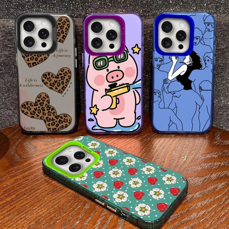

Couple Love Animal Flower Phone Case For Apple iphone 15 16 14 13 Pro Max 13 Mini 15 16 14 Plus Shockproof Silicone Back Cover
