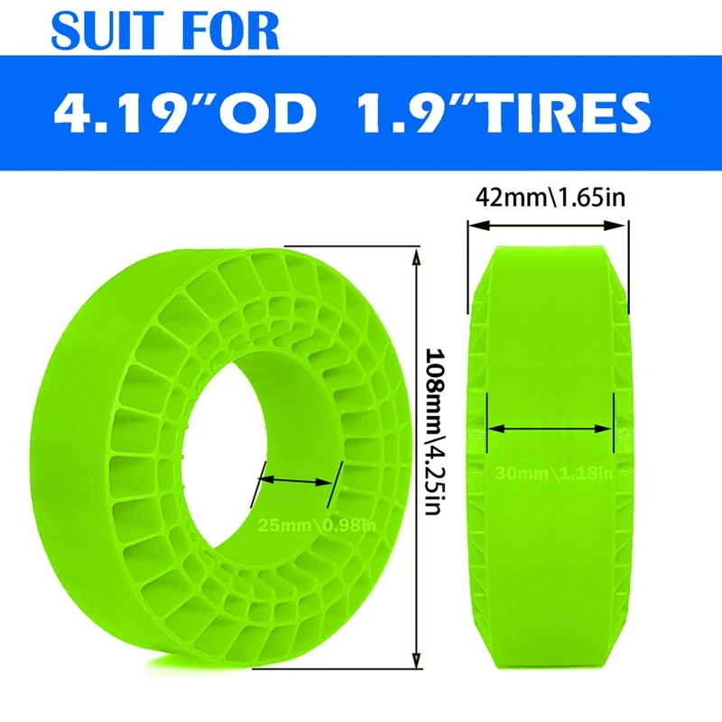 4pcs 1.9in Silicone Rubber Tire Wheels Insert Foam for 1/10 RC Crawler Car TRX4 Axial SCX10 Pro/Capra TF2/GEN8/MST Red