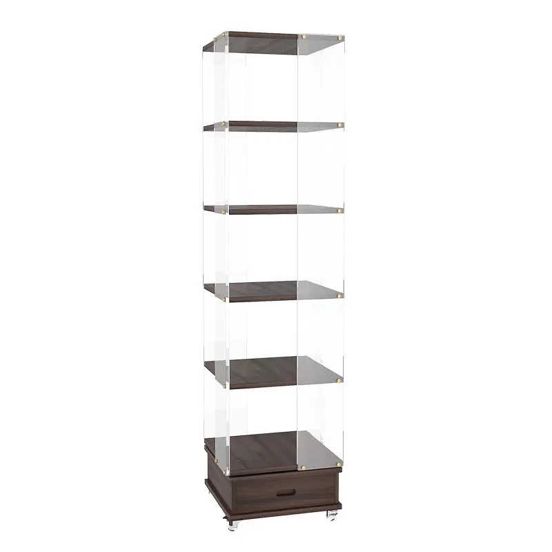 Rotating bookshelf 360 degree living room TV next to the shelf storage movable multi-layer solid wood bookcase
