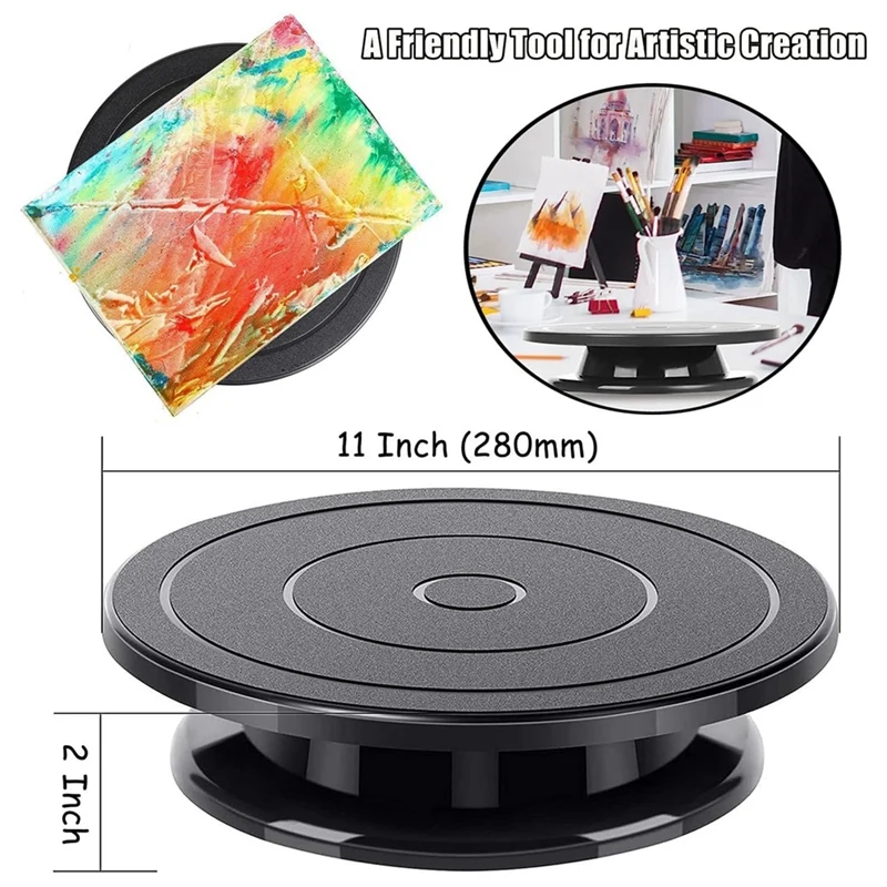 ABPQ 11 Inch Rotate Turntable Sculpting Wheel Revolving Cake Turntable Black Painting Turn Table Stand